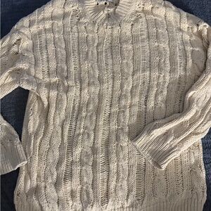 Zara Cream Cable Knit Crewneck Sweater